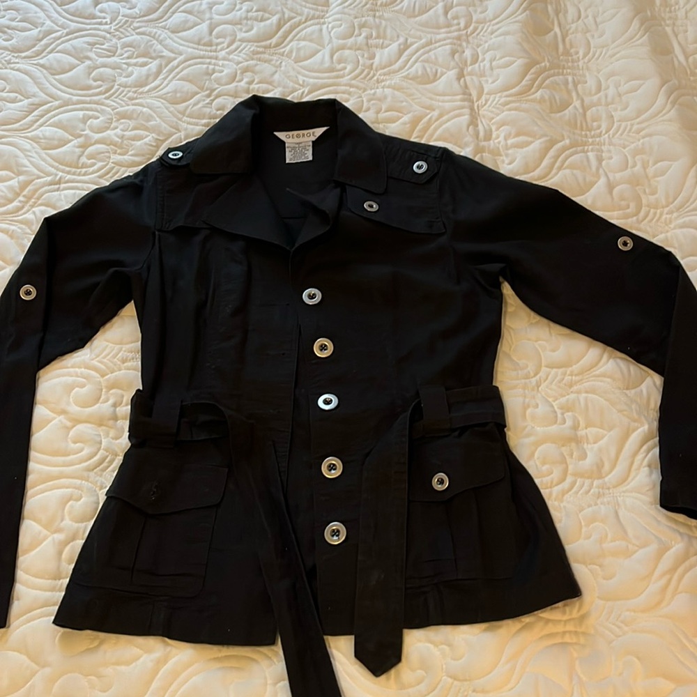 George Ladies size 4 black linen and cotton spring jacket.